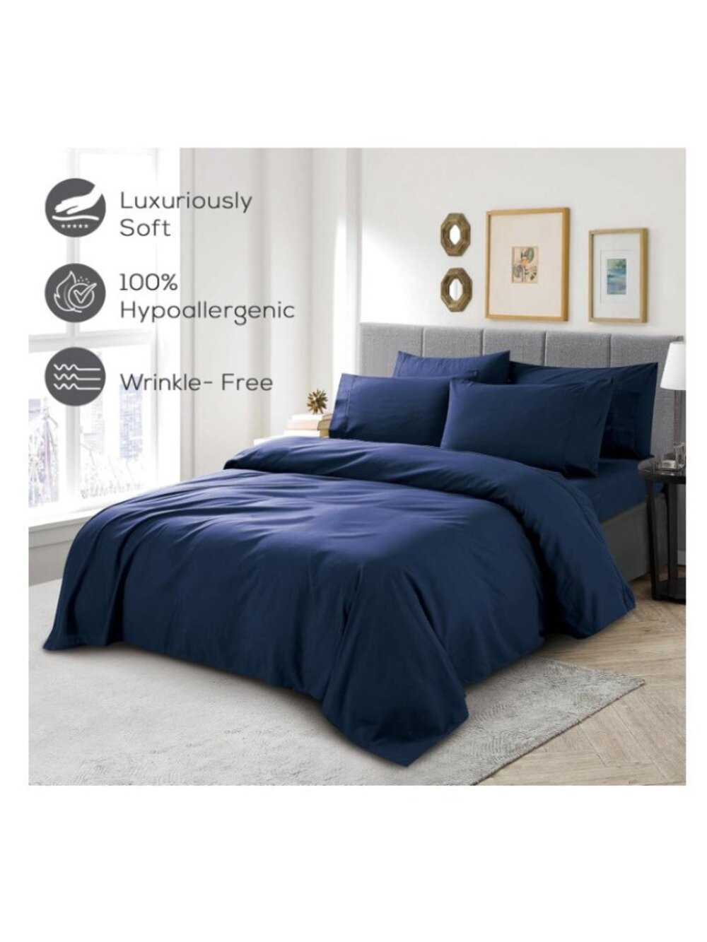 Mueller Premium Hotel Collection 6 Piece Full Sheet Set Ultrex Microfiber Navy